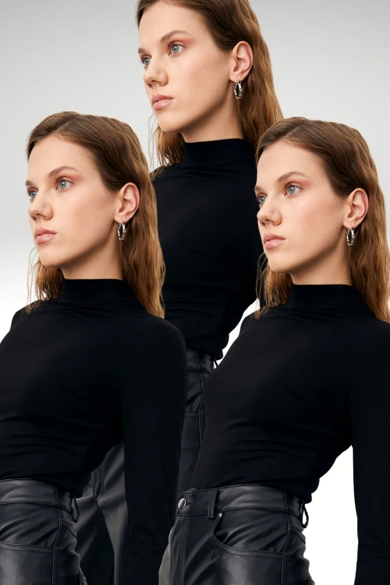 بيبانتولون BIPANTOLON Women's 3-Pack Slim Fit Turtleneck Bodysuits