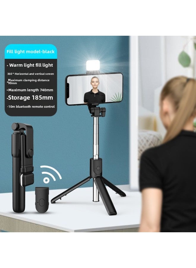 Internet Celebrity Anchor Photography Mobile Phone Selfie Stick Portable Live Photo Tripod Bluetooth Integrated Multifunctional Bracket-Color:Fill Light Black 72cm  - Image 1