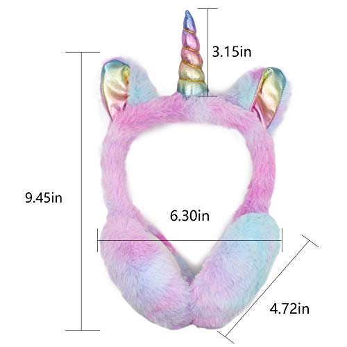 BUTITNOW Cute Rainbow Unicorn Earmuffs for Kids Girls, Foldable Warm Soft Plush Outdoor Winter Ear Warmers Age 7-15 Years - Image 2
