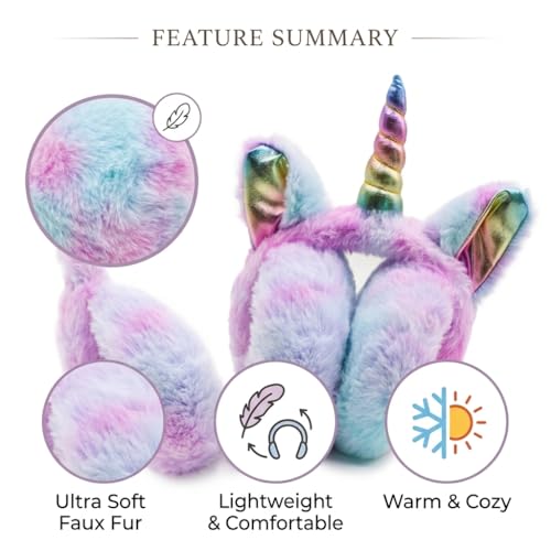 BUTITNOW Cute Rainbow Unicorn Earmuffs for Kids Girls, Foldable Warm Soft Plush Outdoor Winter Ear Warmers Age 7-15 Years - Image 5