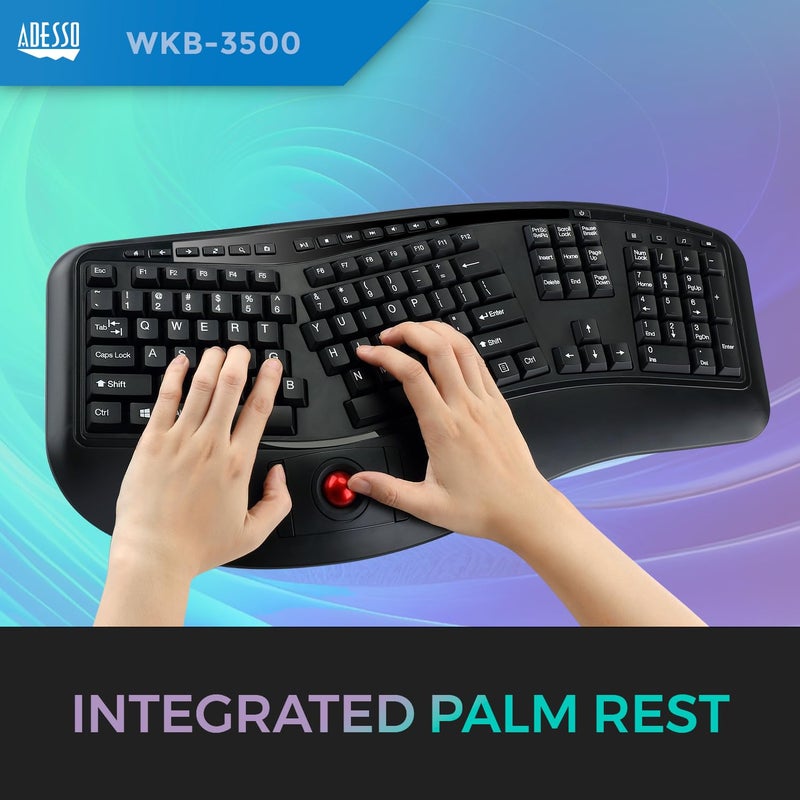 Adesso WKB-3500UB Tru-Form 3500, 2.4GHz Wireless Ergonomic Trackball Keyboard - Image 4