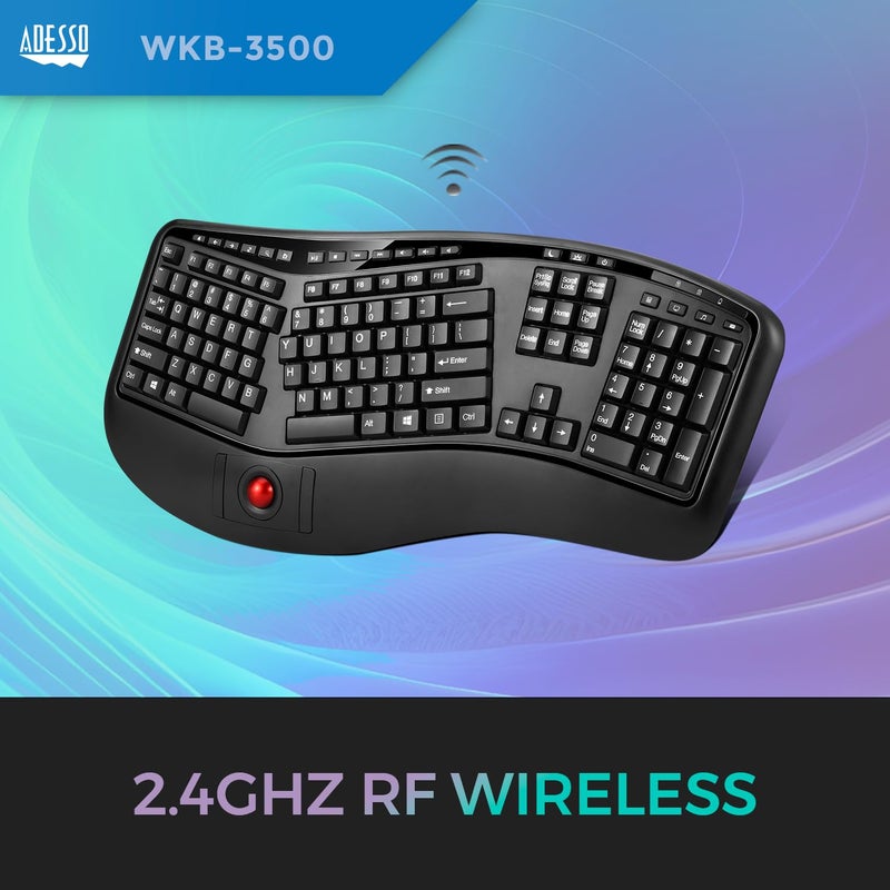 Adesso WKB-3500UB Tru-Form 3500, 2.4GHz Wireless Ergonomic Trackball Keyboard - Image 3