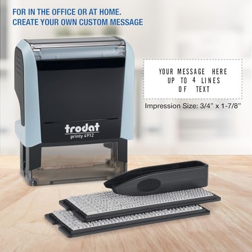 Trodat Printy 4912 Self Inking Do it Yourself (DIY) 4 line Personalized Custom Message or Address Stamp kit with Black Ink, Impression Size: 3/4” x 1-7/8” inch (Blue) - Image 3