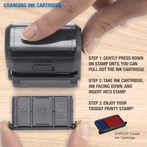 Trodat Printy 4912 Self Inking Do it Yourself (DIY) 4 line Personalized Custom Message or Address Stamp kit with Black Ink, Impression Size: 3/4” x 1-7/8” inch (Blue) - Image 5