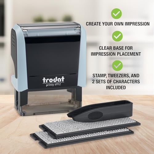 Trodat Printy 4912 Self Inking Do it Yourself (DIY) 4 line Personalized Custom Message or Address Stamp kit with Black Ink, Impression Size: 3/4” x 1-7/8” inch (Blue) - Image 2