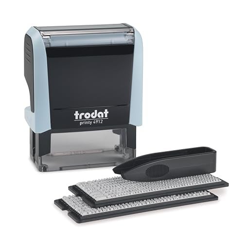 Trodat Printy 4912 Self Inking Do it Yourself (DIY) 4 line Personalized Custom Message or Address Stamp kit with Black Ink, Impression Size: 3/4” x 1-7/8” inch (Blue) - Image 1
