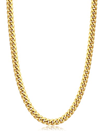 Jewlpire Gold Chain for Men, 6mm Mens Necklace Cuban Link Chain Necklace for Men, 18K Gold Plated Chain Necklace Sturdy & Durable Men's Necklaces 20 inch - Image 1