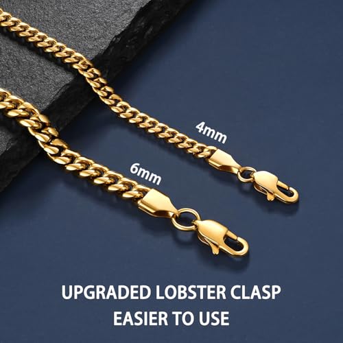 Jewlpire Gold Chain for Men, 6mm Mens Necklace Cuban Link Chain Necklace for Men, 18K Gold Plated Chain Necklace Sturdy & Durable Men's Necklaces 20 inch - Image 3