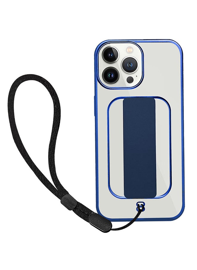 CATANES - iPhone 13 Pro Max Case with Wrist Strap Finger Grip Kickstand Blue/Clear - Image 1