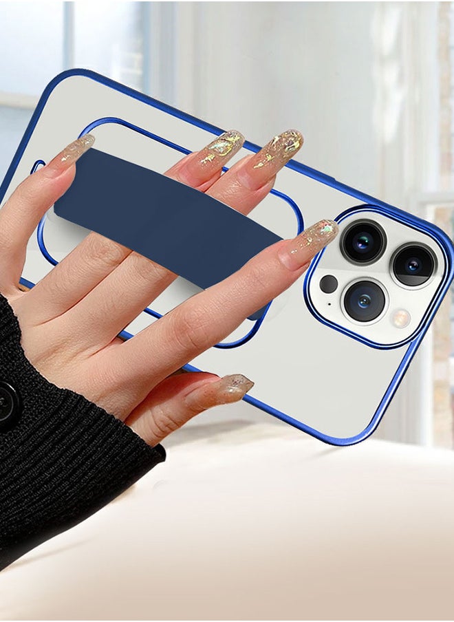 CATANES - iPhone 13 Pro Max Case with Wrist Strap Finger Grip Kickstand Blue/Clear - Image 1