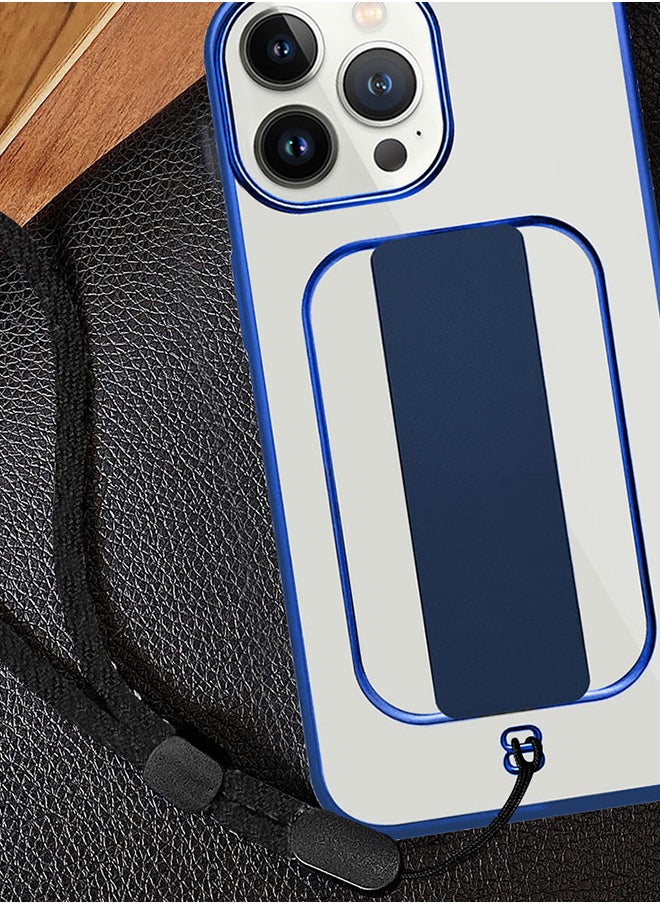 CATANES - iPhone 13 Pro Max Case with Wrist Strap Finger Grip Kickstand Blue/Clear - Image 1