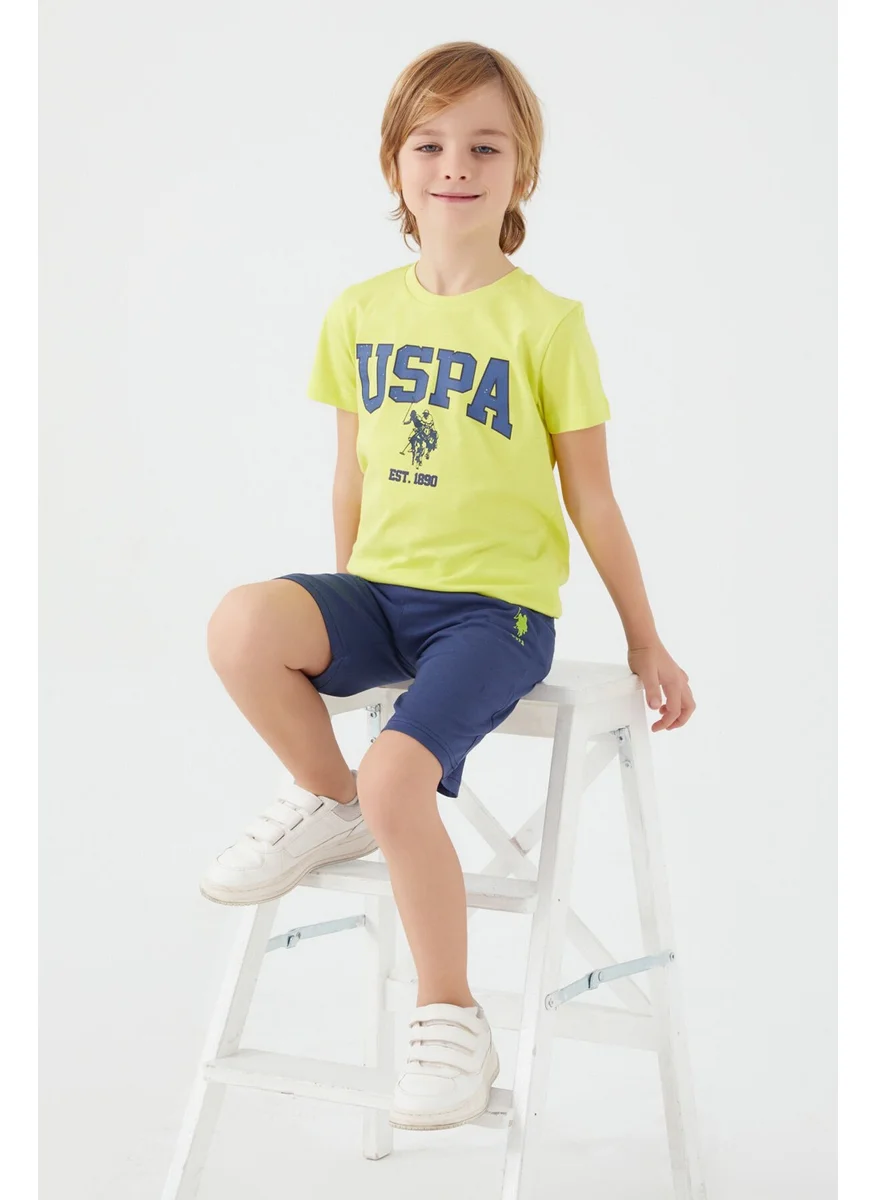 يو اس بولو اسن U.S. Polo Assn Light Blue Written Yellow Boys Bermuda Set