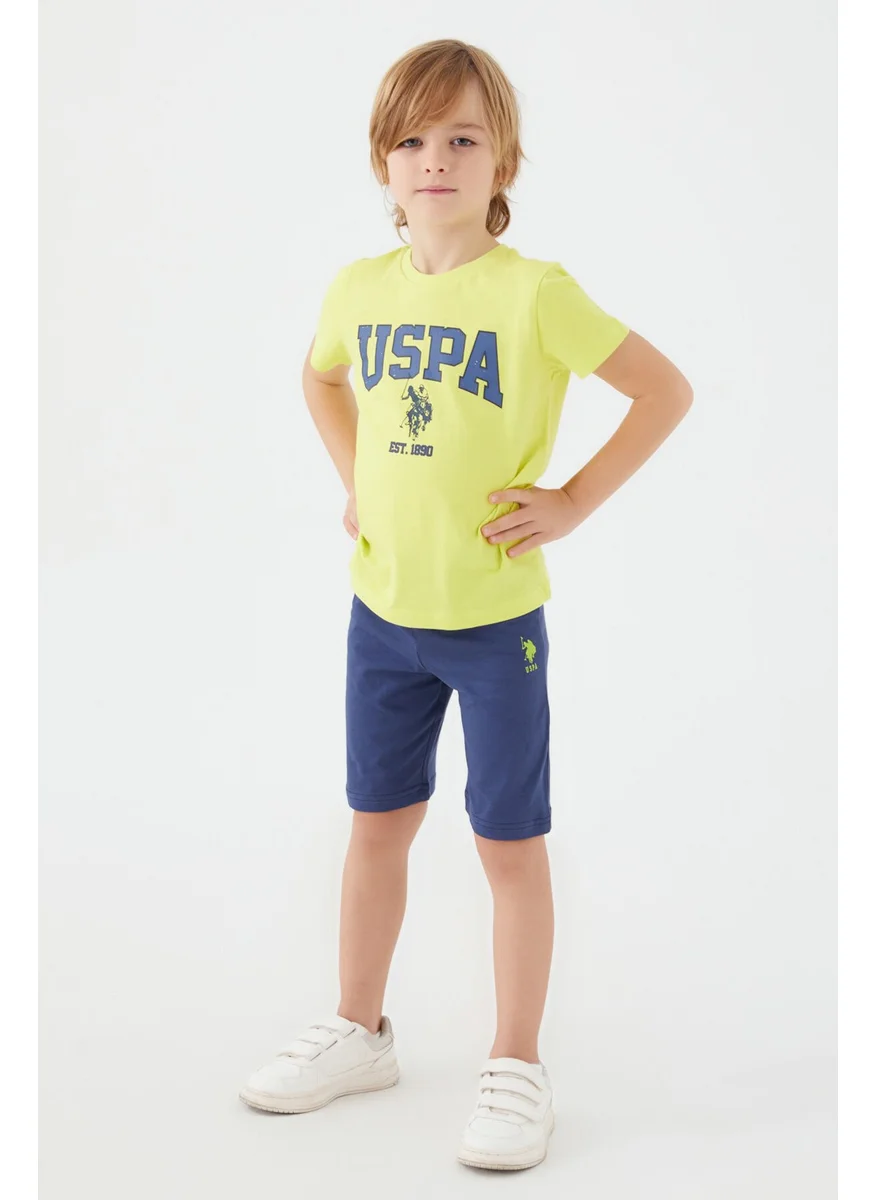 U.S. Polo Assn. U.S. Polo Assn Light Blue Written Yellow Boys Bermuda Set