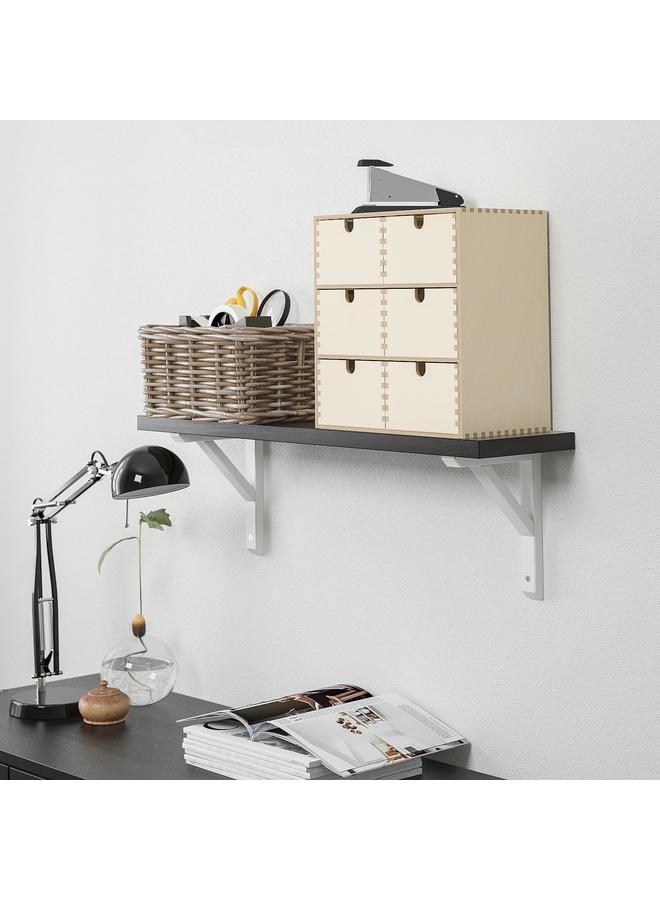 Wall shelf, brown-black/white stained aspen, 80x20 cm  - Image 3