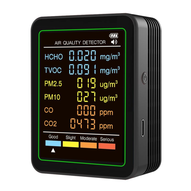 6-in-1 Air Quality Tester, capable of measuring PM2.5, PM10, CO, TVOC, and HCHO, suitable for multiple scenarios - Image 1