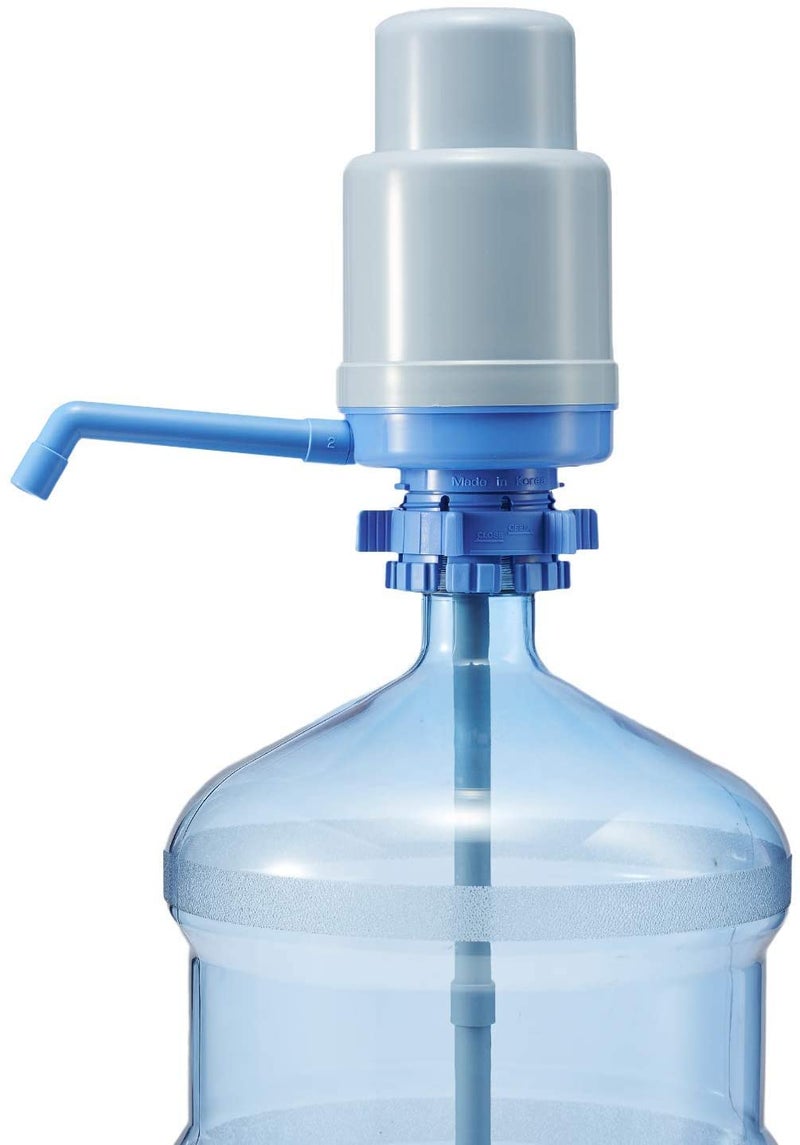 Dolphin Water Pump Dolphin Manual Water Pump for 2 to 6 Gallon Bottles, Blue Manual Hand Pressure Water Dispenser, Secure Fit on Crown Top Jugs, 3 Tube Lengths, Sanitary Cap (Free of BPA)  - Image 1