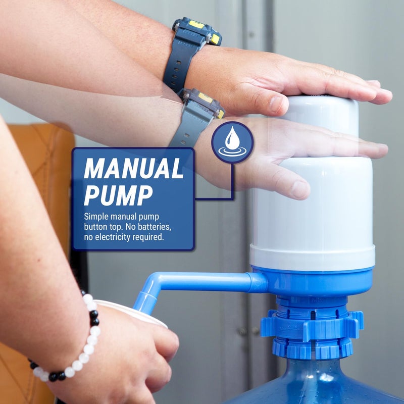 Dolphin Water Pump Dolphin Manual Water Pump for 2 to 6 Gallon Bottles, Blue Manual Hand Pressure Water Dispenser, Secure Fit on Crown Top Jugs, 3 Tube Lengths, Sanitary Cap (Free of BPA)  - Image 3