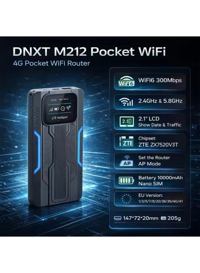 Ump 4G LTE Pocket WiFi Router, WiFi 6 Mobile Hotspot, Smart Mobile WiFi Router, with SIM Card Slot & 10000mAh Power Bank, Dual Band 2.4G/5.8G 300Mbps Wireless Router for Travel, CPE Router with Built-in Firewall Security - Image 2