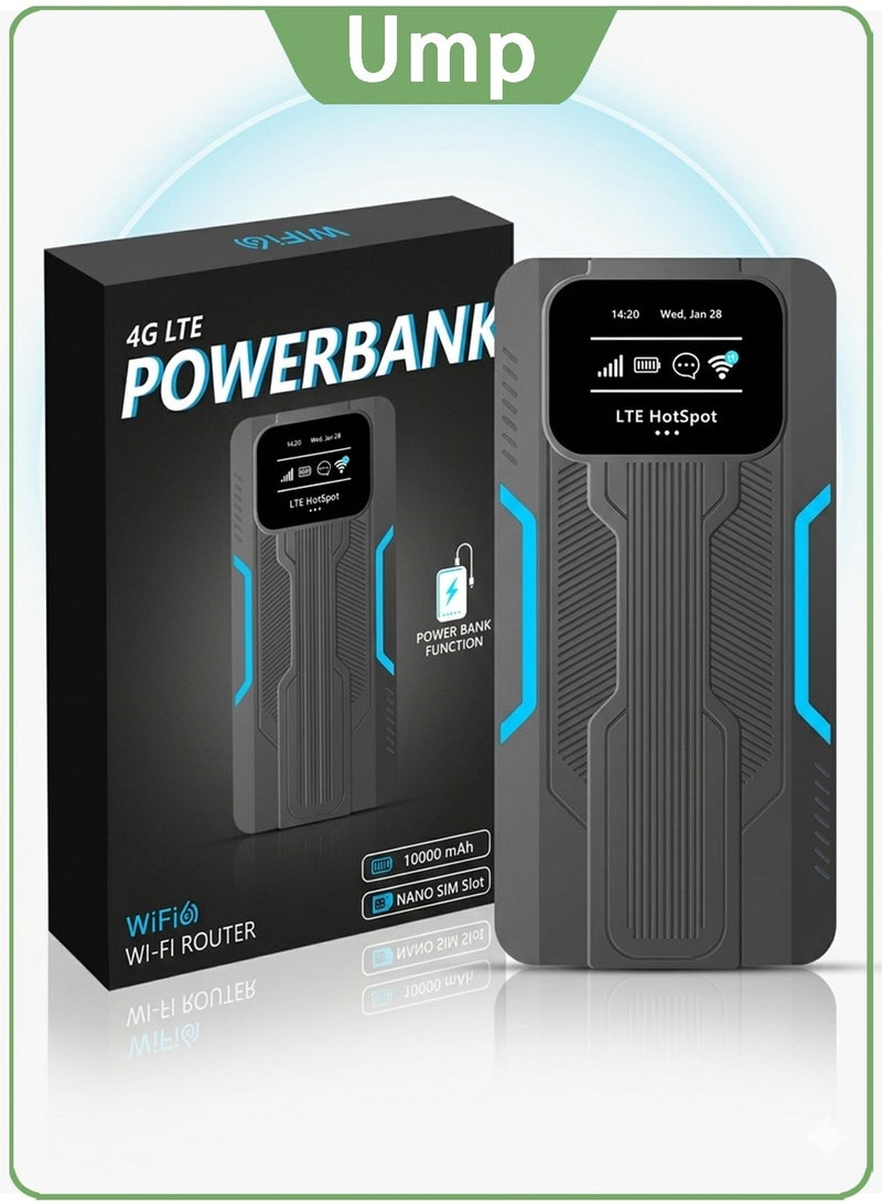 Ump 4G LTE Pocket WiFi Router, WiFi 6 Mobile Hotspot, Smart Mobile WiFi Router, with SIM Card Slot & 10000mAh Power Bank, Dual Band 2.4G/5.8G 300Mbps Wireless Router for Travel, CPE Router with Built-in Firewall Security - Image 1