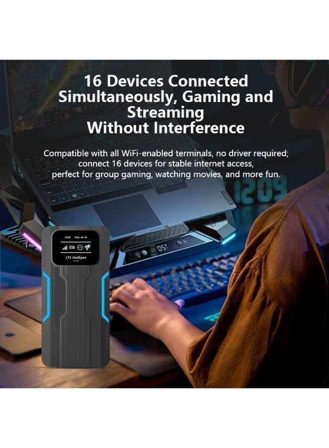 Ump 4G LTE Pocket WiFi Router, WiFi 6 Mobile Hotspot, Smart Mobile WiFi Router, with SIM Card Slot & 10000mAh Power Bank, Dual Band 2.4G/5.8G 300Mbps Wireless Router for Travel, CPE Router with Built-in Firewall Security - Image 4