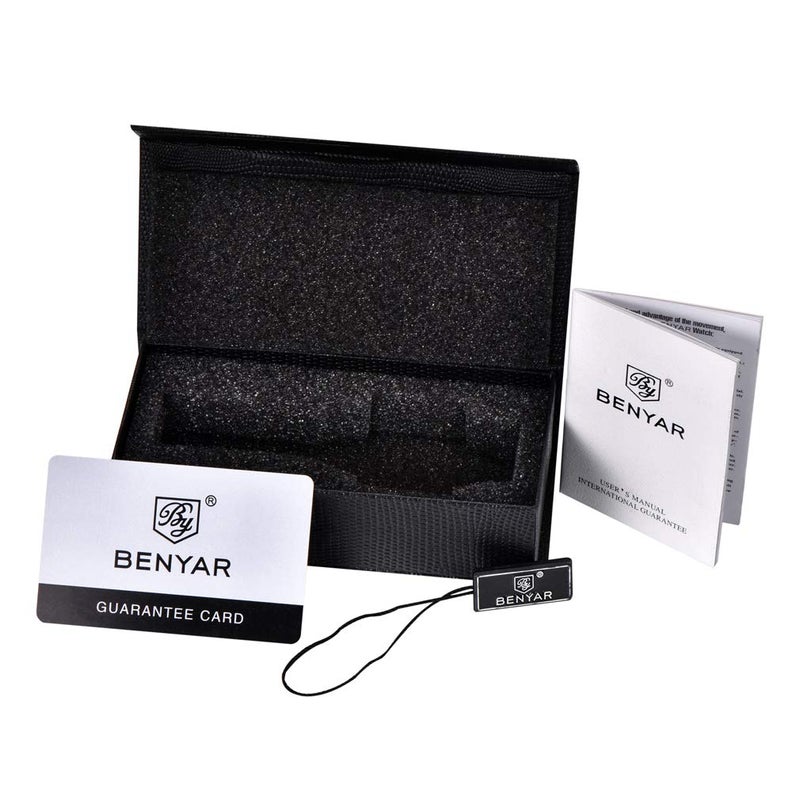 BY BENYAR BENYAR Waterproof Classic Rectangle Case Vintage Design Watches Leather Strap Business Casual Wrist Watch for Men (Black-B) - Image 5