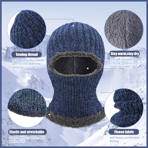 Jeere 2 Pcs Winter Ski Mask for Kids Face Cover Knitted Balaclava Ski Plush Mask for Boys Outdoor Sport Bike Cycling(Black and Navy Blue) - Image 3