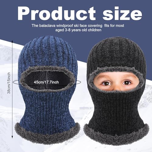 Jeere 2 Pcs Winter Ski Mask for Kids Face Cover Knitted Balaclava Ski Plush Mask for Boys Outdoor Sport Bike Cycling(Black and Navy Blue) - Image 2