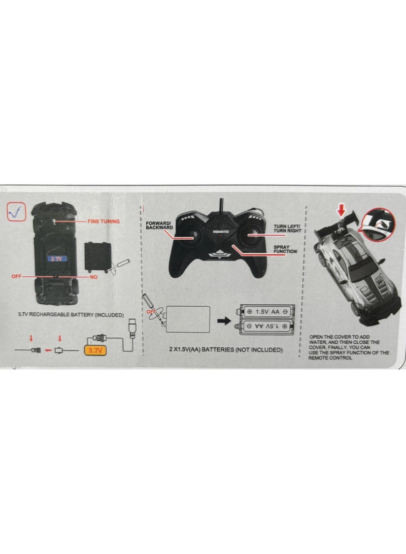 ريتش لايف سيارة سباق عالية السرعة مع جهاز تحكم عن بعد وشحن بالرش - مقياس 1:16، لعبة دريفت رباعية الدفع بتردد 2.4 جيجاهرتز مع أضواء LED ووظيفة الرش، هدية للأطفال - Image 3