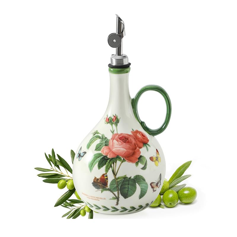 Howise Pinkrose 29oz Ceramic Olive Oil Dispenser Bottle for Kitchen1 Piece Oil Dispenser with Stainless Steel Pourers Suitable for Storage Vinegar Soy Sauce Coffee Syrup Liquids - Image 1