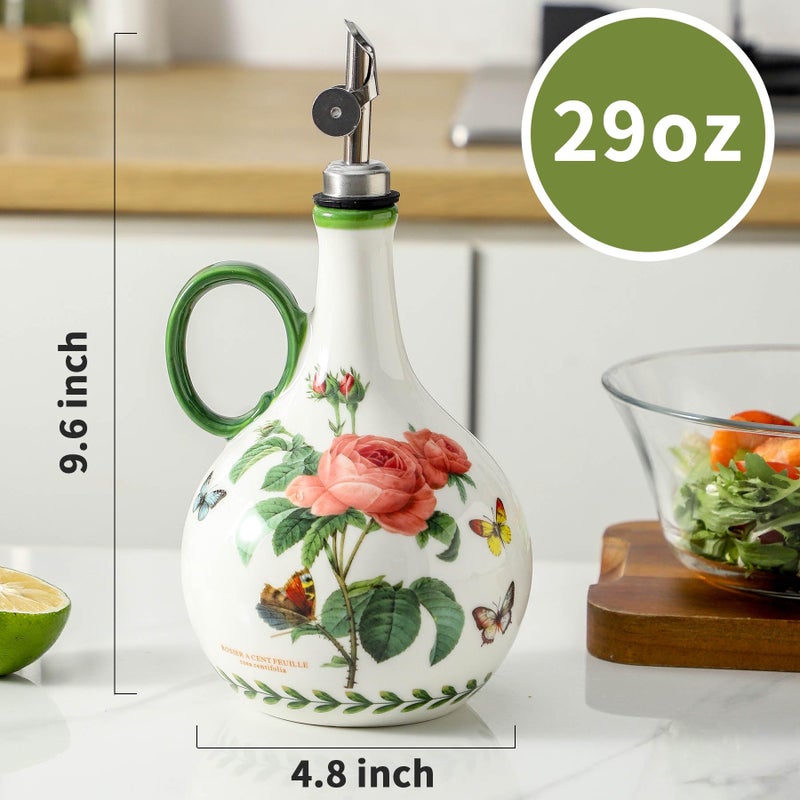 Howise Pinkrose 29oz Ceramic Olive Oil Dispenser Bottle for Kitchen1 Piece Oil Dispenser with Stainless Steel Pourers Suitable for Storage Vinegar Soy Sauce Coffee Syrup Liquids - Image 3