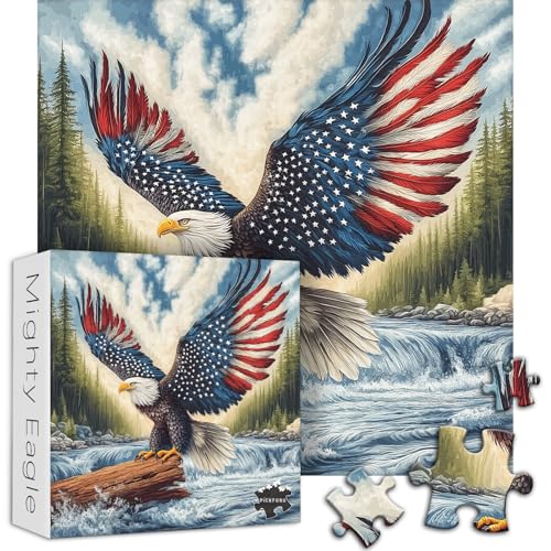 PICKFORU American Flag Eagle Puzzles for Adults 1000 Pieces United States Patriotic Bald Eagle Puzzles Faith Vintage Inspirational Country Bird Art Jigsaw Puzzle USA - Image 5