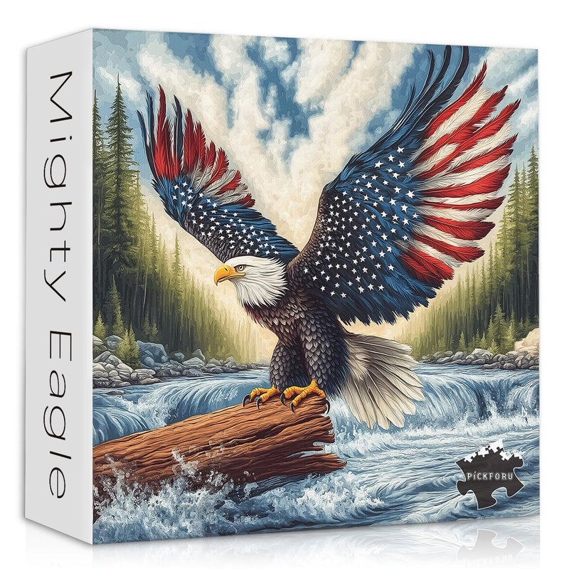 PICKFORU American Flag Eagle Puzzles for Adults 1000 Pieces United States Patriotic Bald Eagle Puzzles Faith Vintage Inspirational Country Bird Art Jigsaw Puzzle USA - Image 3