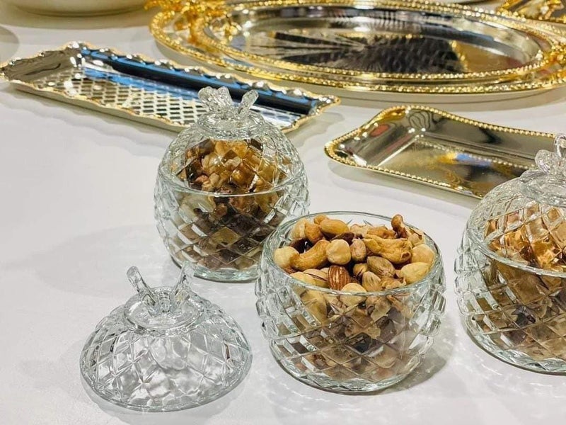 Generic Crystal Glass Sugar Bowl with Lid, Pineapple Shape, for Sugar and Nuts, .A2