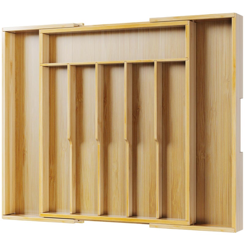 Kitsure Silverware Organizer  Expandable Bamboo Kitchen Drawer Organizer for Cooking Utensils and Cutlery Sturdy  Thickened Kitchen Organizers and Storage Solution 20215518