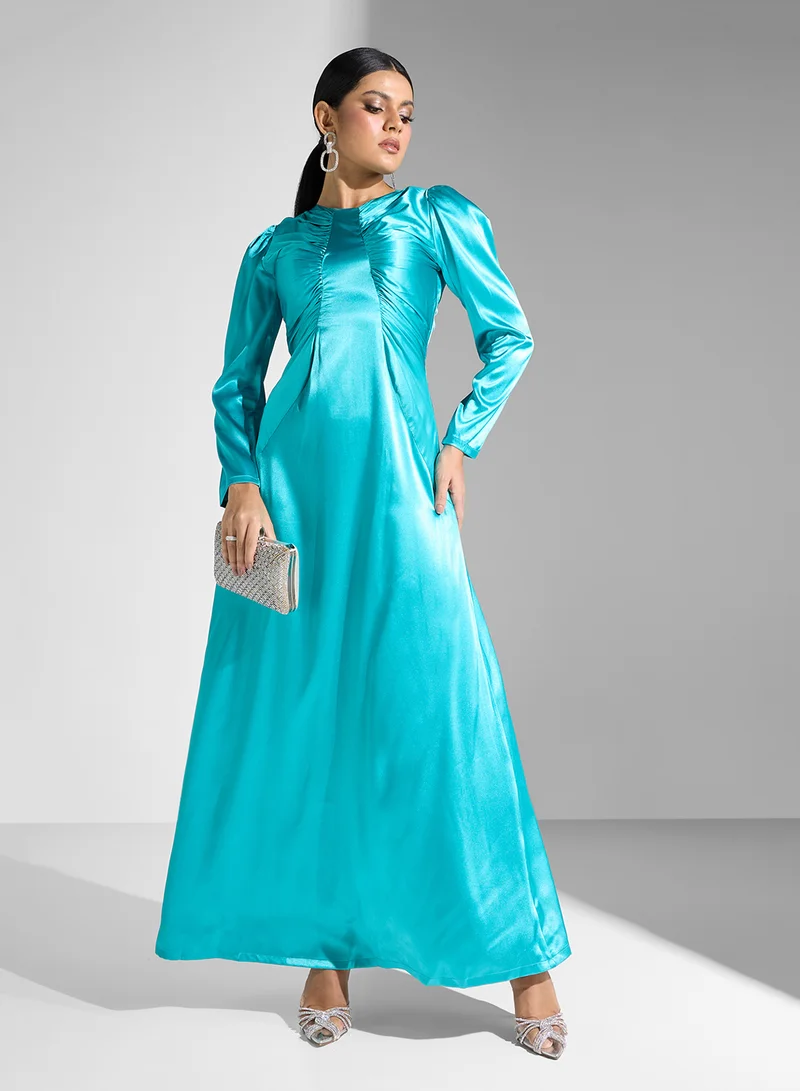 Golden Apple Aqua Satin Maxi Dress