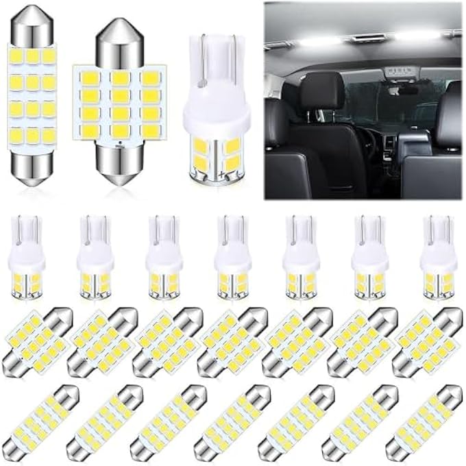 rayihni 24 Pcs Dome Light Led Car Bulb Kit Set T10 31 Mm 42 Mm Led Festoon Bulbs Interior Led Interior Replacement Bulbs For Car Map Door Courtesy - Image 1