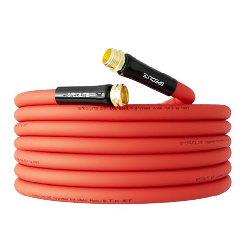 SPECILITE HotCold Water Hose 58 x 25 ftHeavy Duty Red Garden Hose 50 to 190Flexible Lightweight Rubber Hoses With 34 Brass Fittings for YardOutdoorFarm - Image 1