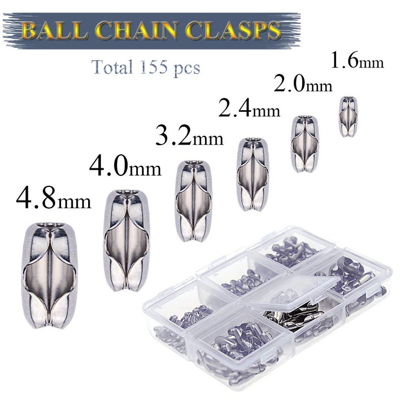 KINGOU 155pcs Stainless Steel Ball Chain Connector Clasps Fits for 1.6/2.0/2.4/3.2/4.0/4.8mm Beaded Ball Chain - Image 2
