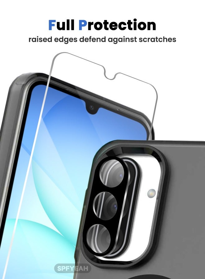 SPFYEAH [3-in-1] Samsung Galaxy A17 Case with HD Tempered Glass Screen Protector & Camera Lens Protector, [Anti-Drop Shockproof][Anti-Slip][No Yellowing][Skin Friendly] Slim Hard Frosted Case for Samsung Galaxy A17 6.7 inch, Black - Image 5