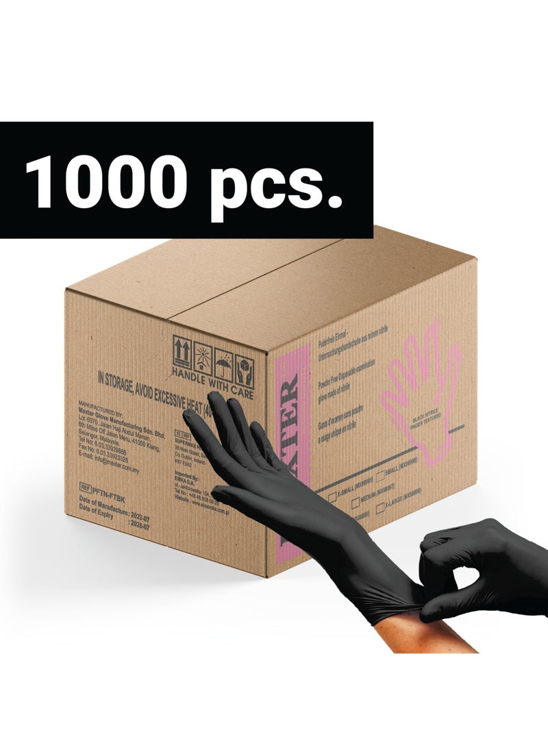 MAXTER Box 10 x Maxter Black Nitrile Powder Free Disposable Gloves Heavy Duty Textured 5.5g 10x 100 PCS M - Image 2