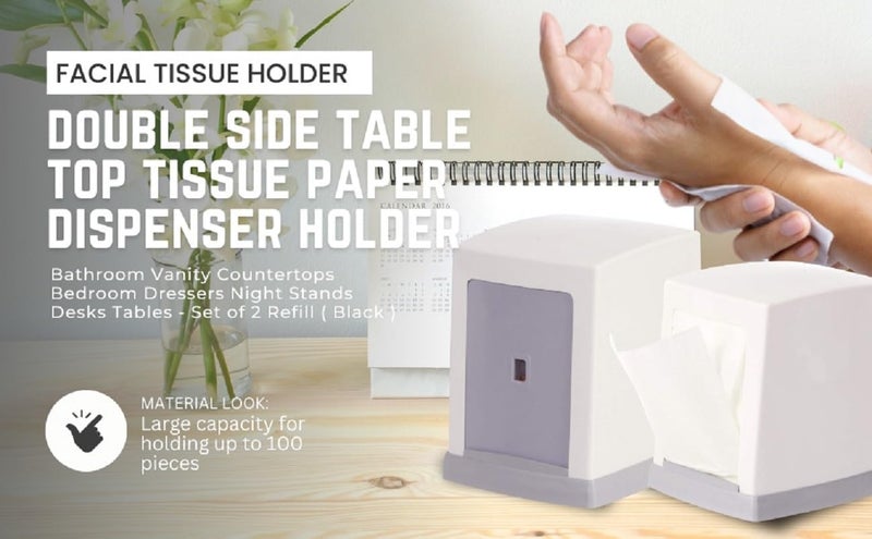 MDN Double-Sided Tabletop Tissue Paper Dispenser Holder with 2 Refills - White | Stylish, Easy-Access Tissue Box for Home, Office and Kitchen - Image 2