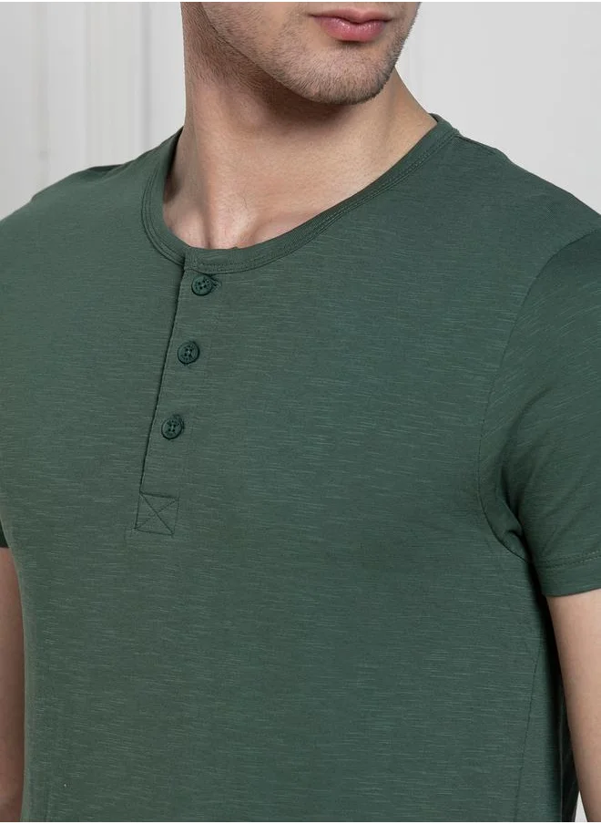 Dennis Lingo Regular Fit Henley Neck T-Shirt by Styli