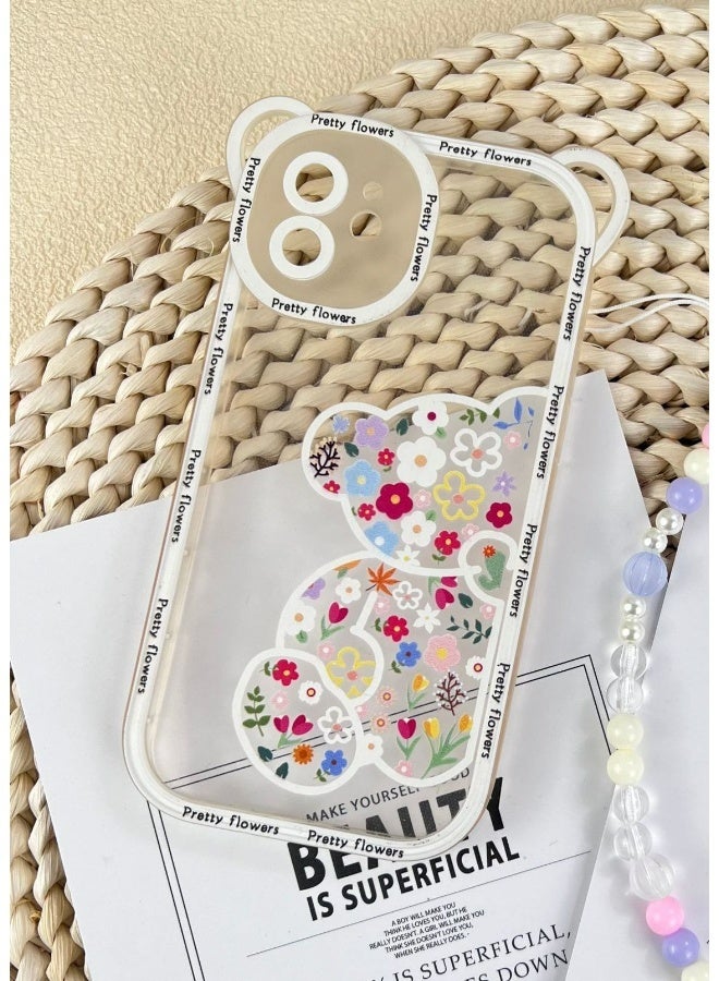 iPhone 13 Pro Max Mobile Case Cover Flowers Bear Camera Protector Clear Back Cover    for Girls Women - Image 1