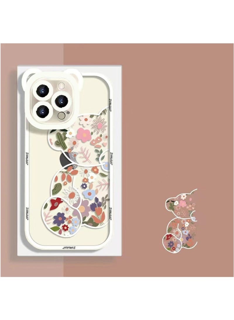 غطاء حماية شفاف لهاتف iPhone 13 Pro Max بتصميم دب وزهور لحماية الكاميرا، غطاء خلفي للفتيات والنساء - Image 4