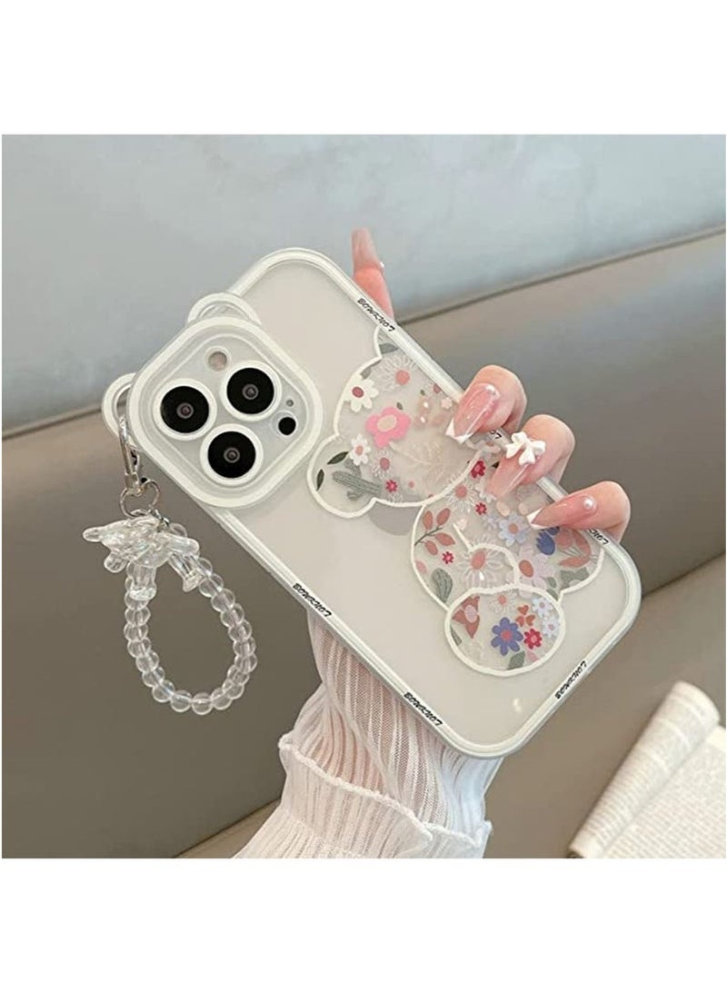 غطاء حماية شفاف لهاتف iPhone 13 Pro Max بتصميم دب وزهور لحماية الكاميرا، غطاء خلفي للفتيات والنساء - Image 2