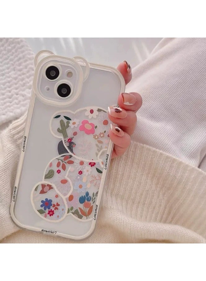 غطاء حماية شفاف لهاتف iPhone 13 Pro Max بتصميم دب وزهور لحماية الكاميرا، غطاء خلفي للفتيات والنساء - Image 5