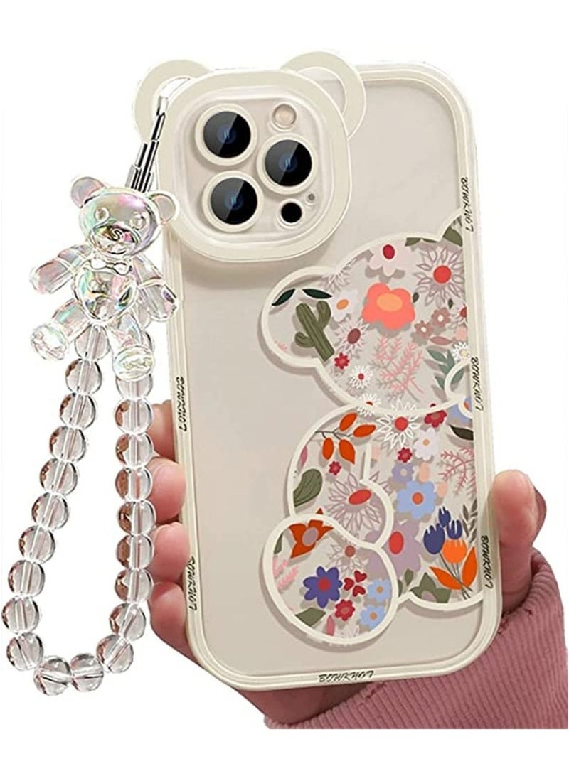 غطاء حماية شفاف لهاتف iPhone 13 Pro Max بتصميم دب وزهور لحماية الكاميرا، غطاء خلفي للفتيات والنساء - Image 1