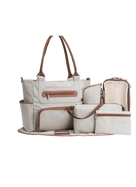 Little Story Set Of 6 Diaper Bag With Hooks And Nappy Changing Mat - Ivory White