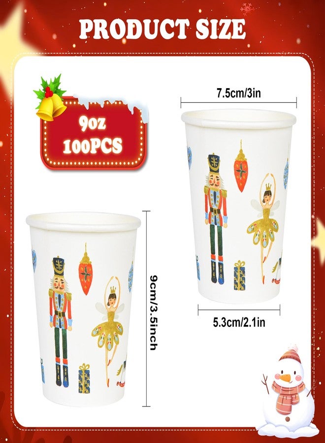 Elyxio 100Pcs Nutcracker Paper Cups Christmas 9oz Disposable Party Cups Watercolor Holiday Soldier Fairy Drinking Cups for Hot Cold Beverage Coffee Tea Xmas Winter Birthday Party Supplies - Image 2
