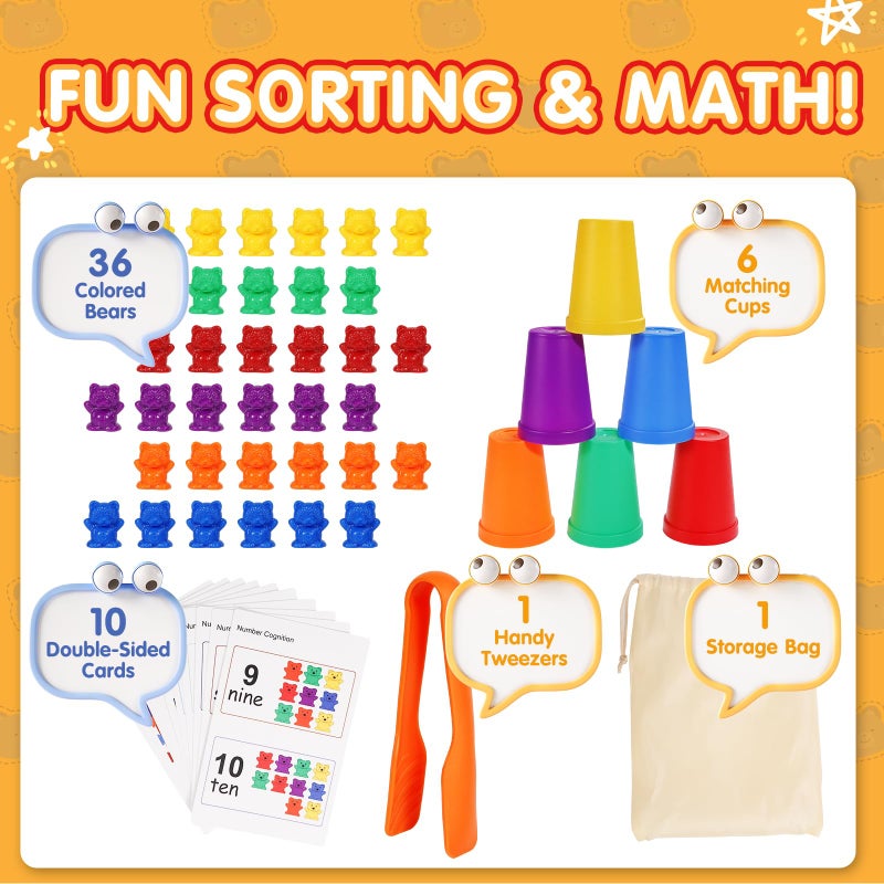 Bmag Counting Bears with Matching Sorting Cups, Preschool Learning Toys Color Recognition and Math Learning Games, STEM Educational Toy Gift for Kids Age 3 4 5 Year Old Boys Girls - Image 5